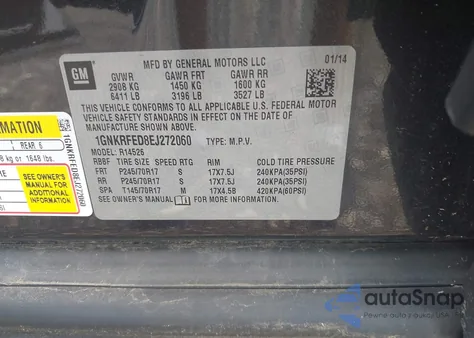 2014 Chevrolet Traverse Ls from USA, damaged, VIN 1GNKRFED8EJ272060